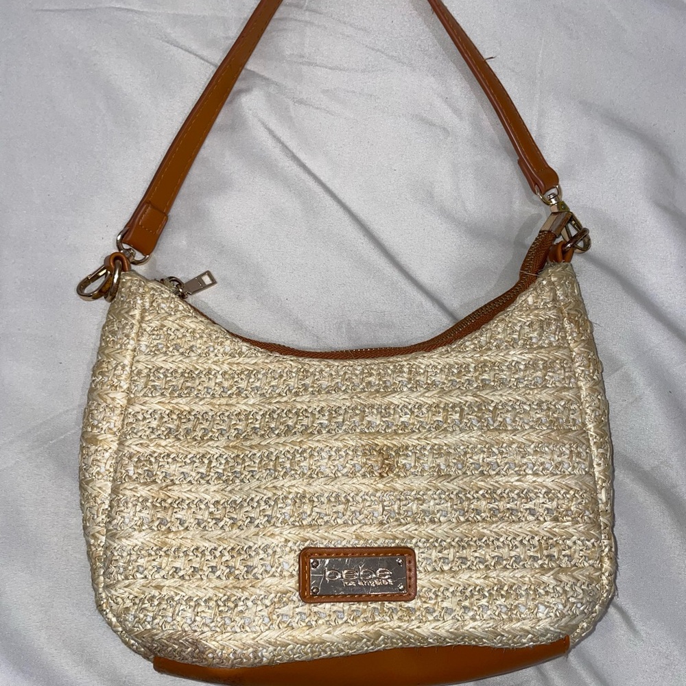 bebe Woven Beige and Brown Shoulder Bag